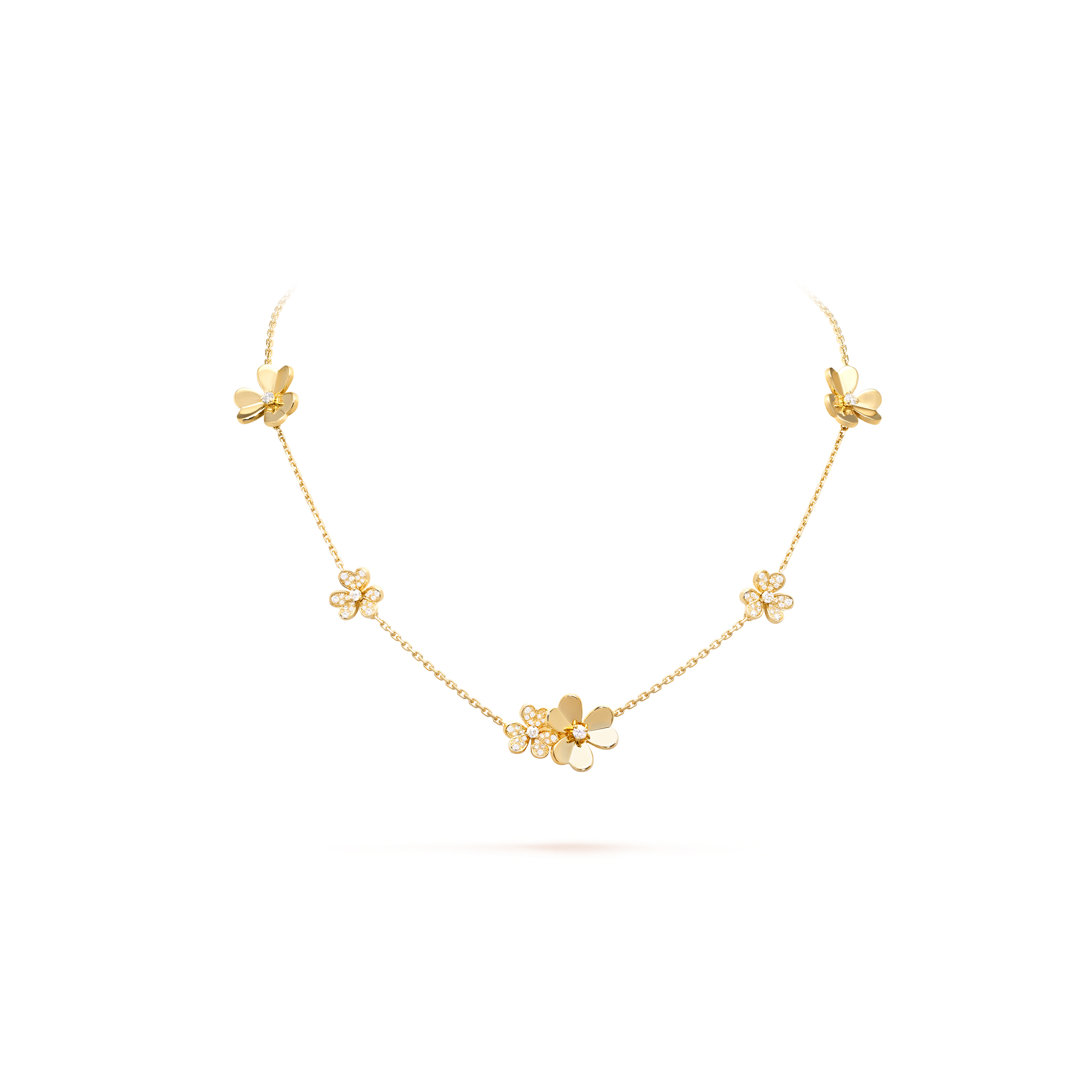 VAN CLEEF ARPELS FRIVOLE NECKLACE, 9 FLOWERS - YELLOW GOLD, DIAMOND  VCARP3W600